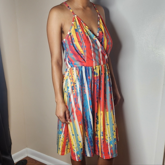 Colorful Spaghetti Strap Summer Dress with Pockets - Picture 2 of 3